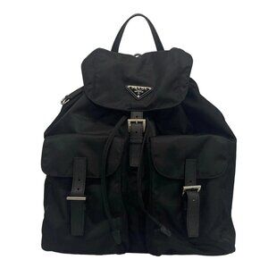 Auth PRADA - Black Nylon Leather Backpack